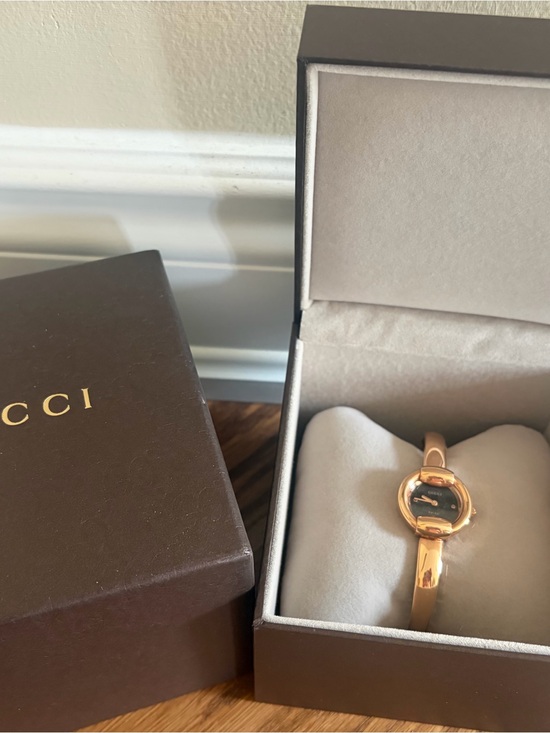 Gucci Accessories - Gucci Rose Gold-Tone Bangle Watch with Black Dial